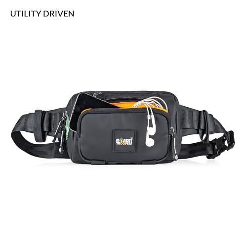 Image of MONKEY TROOPERS Spee Fanny Pack Men & Women, 3L | Black Chest Bag | Lightweight, Water Resistant, Mounts on Bike Tank, Handle, Touch-Sensitive Mobile Pocket, Key Hook, Quick Pockets Waist Bag