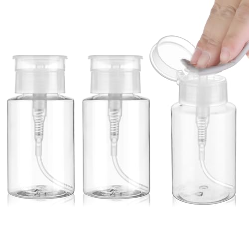 Dimeho 3 unidades de quitaesmalte de uñas, botella dispensadora vacía, con cierre, recipiente transparente de acetona para esmalte de uñas, desmaquillante, 180 ml, transparente