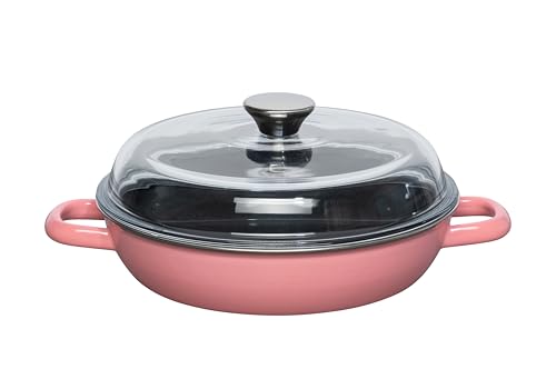 Riess, 0048-114, Schmorpfanne mit Glasdeckel, 24cm Durchmesser, PINK, Emaille, LBH 32,3×25,3×12,9 Gew. 2,011kg, Riess, 0048-114, Schmorpfanne mit Glasdeckel, 24cm Durchmesser, PINK, Emaille, LBH 32,3×25,3×12,9 Gew. 2,011kg,
