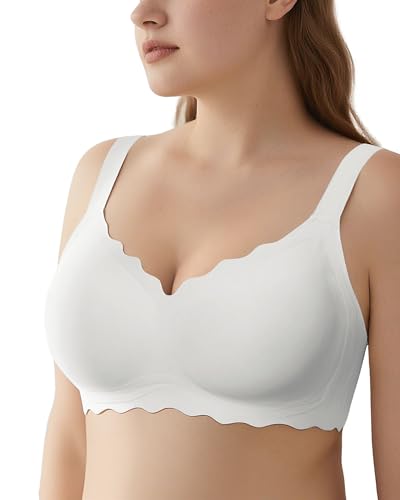 Womens Full Coverage Wire Free Bra - Plus Size Bras with Support and Lift Scalloped Everyday Comfort Bralettes