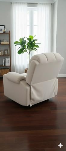 Image of Shah Manual Single Seater Recliner Chair, Premium Fabric with High-Density Foam, Lumbar Support, Off White, Living Room Bedroom Home Theater