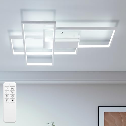 Aigostar- 38W 4400LM Plafón LED Rectangular, Lámpara de Techo Modernas Blanco, 2700-6500K Regulable Con Mando a Distancia, Temporizador de 60S, Modo de luz nocturna, para Dormitorio, Salon, Cocina