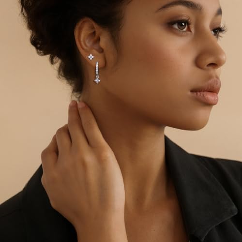 QUINBY Dainty Opal Earrings Dangle Hoop Earrings For Women,Hypoallergenic Earring Sets For Multiple Piercing,14k Gold Plated Earring Stacks For Sensitive Ears3