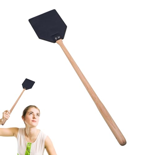 Fukamou Leder Fliegenklatsche Holzgriff Blau/Schwarz