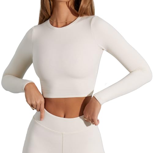 Women's Sexy Crew Neck Crop Top Long Sleeve Basic Fitted Tight Cropped T Shirts2