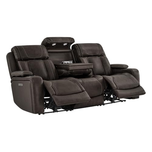 Image of Watson & Whitely Power Reclining Sofa 3-Seat Middle Flip Back, Dark Brown