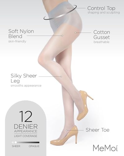 MeMoi Shimmer Sheer Pantyhose, Comfortable Control Top Pantyhose, Lightweight Nylons for Women - Sizes Small to X-Large3