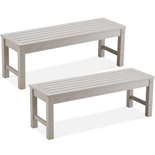 Image of Psilvam 47 inch Backless Outdoor Bench for 2-Person, Grey, 2pcs