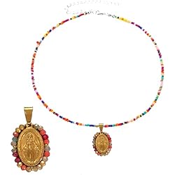 Gargantilla Medallas DAIKICHI HOME GADGETS Colgante Virgen Maria Abalorios - Cadena Abalorios Medalla Virgen Maria - Medalla Virgen maria con Cadena - Collar Virgen con Abalorios Medalla - Gargantilla Virgen Abalorios