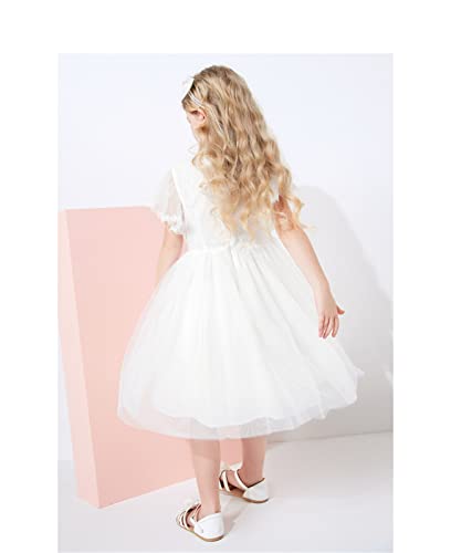 Flower Girl,Little Kid Dress Tulle Ruffle Short Sleeve A-Line Princess White Party Tutu Tulle Summer Vintage Dress 3T4