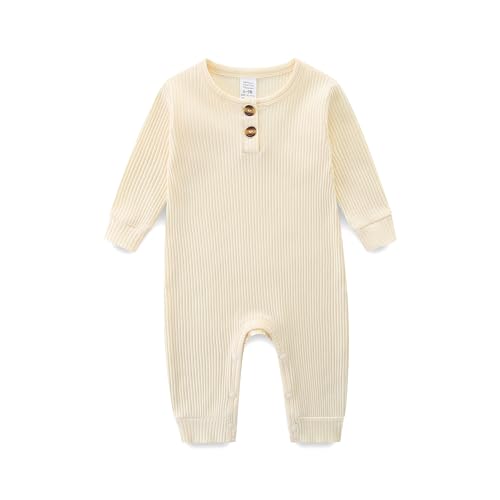 Image of Unisex Newborn Baby Romper Ribbed Onesie Infant Long/Short Sleeve Jumpsuit