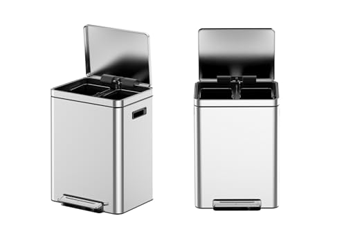 Caneca de basura rectangular con pedal y tapa, acero inox