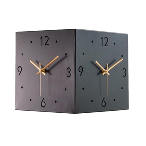 JNNJ 10インチ 電波対応 両面コーナークロック 高級アクリル製 静かで軽量 白モデル|リビング・寝室・カフェ用 リモコン付き 電池式 免打孔壁掛け時計 両面表示 コーナースペース効率的利用 シンプルで上品なデザイン (ライトなし,ブラック)