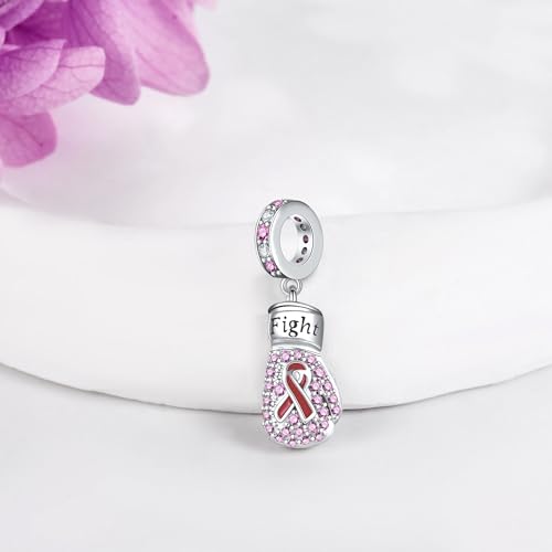 Breast Cancer Charms 925 Sterling Silver Pink Ribbon Breast Cancer Charm for Bracelets Breast Cancer Survivor Jewelry Breast Cancer Awareness Jewelry for Women2