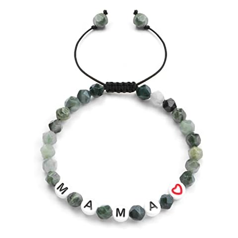 POSHFEEL MAMA & Irregular Shaped Natural Stones Bracelets for Mothers Day Gifts Handmade Rope Braided Adjustable Bracelet for Women, Green Cover