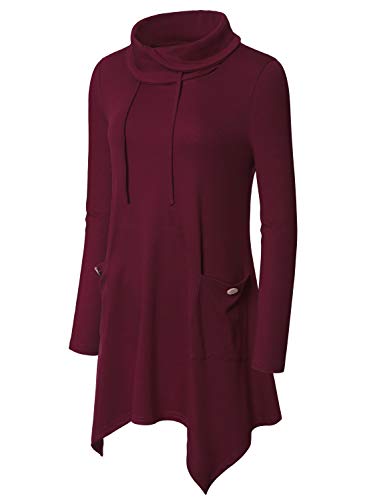 Image of Bulotus Womens Sweaters 2025 Winter Cowl Neck Long Asymmetrical Tunic Sweaters for Leggings Holiday Vacation Tops