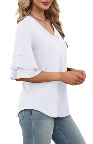 Image of OFEEFAN Spring Tops for Women Boho Shirts Fashion Clothing Cute 3 /4 Length Sleeve Blouses Dressy Casual Summer Outfits