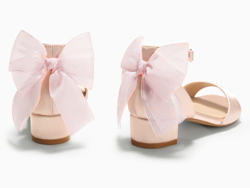 Image of Coutgo Girls Dress Shoes Sandals Chunky Low Heels Bow Ankle Strap Flower Girl Wedding Party Shoes