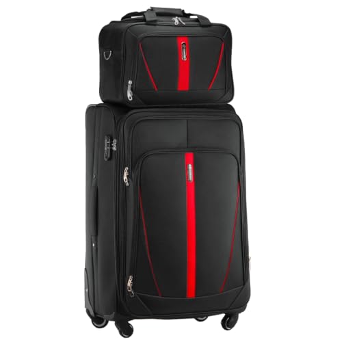 DIAMOND 2-teiliges Reisegepäck-Set Großer Weichschalenkoffer XL 28 mit Reisetasche Schwarz Codura 1200D 360 Rollen Zahlenschloss Erweiterbar 88108 L Leicht & Robust