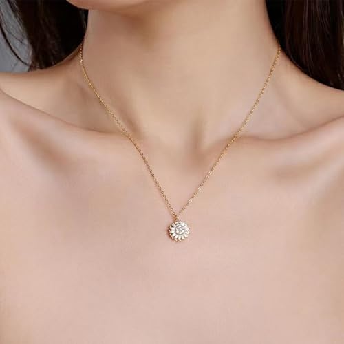 Sunflower Fidget Necklace for Women Gold Moon Necklace Rotating Heart Necklaces Spinning Crystal Flower Anxiety Necklaces Crescent Moons Jewelry Accessories2