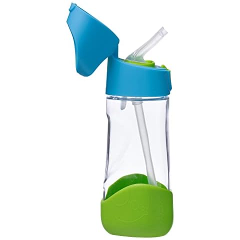 b.box Tritan Drink Bottle for Kids Toddlers, Water Bottle w/Flip Straw and Spill Proof Lid, Cool Modern Child Friendly Design, Best for After Sippy Cup, BPA Free Plastic, 15oz, Ocean Breeze Cover
