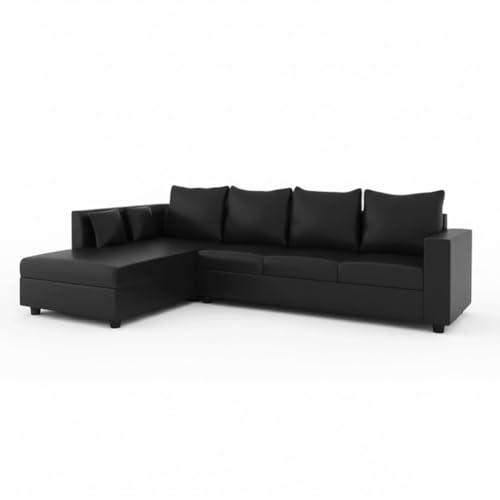 Image of FURNY Harloy 5 Seater LHS L Shape Leatherette Sofa Set (Black) in Premium Finish | Durable Comfort | Ideal for Living Room