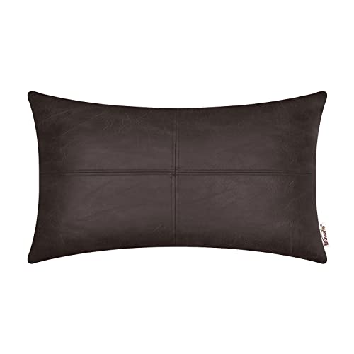 Brawarm Faux Leather Throw Pillow Covers 12 X 20 Inches, Coffee Leather Pillow Cover, Hand Stitched Leather Decorative Lumbar Pillow Cover For Couch Sofa Bed Living Room Home Garden #TOP4