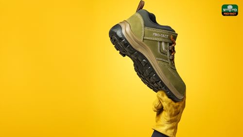 Image of Woodland Thunder Nubuck Leather Safety Shoes for Men | Oil Resistant Safety Shoe with Anti Slip Grip | Lightweight, Antistatic PU Double Density with Composite Toe | Olive Green (7 UK, 41 EU)