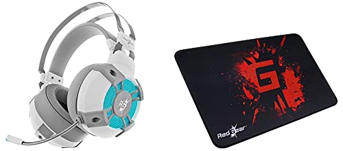 Image of Redgear Cosmo 7,1 USB Gaming Wired Over Ear Headphones with Mic with Virtual Surround Sound,50Mm Driver, RGB LEDs & Remote Control(White) & Redgear MP35 Control-Type Gaming Mousepad (Black /Red)