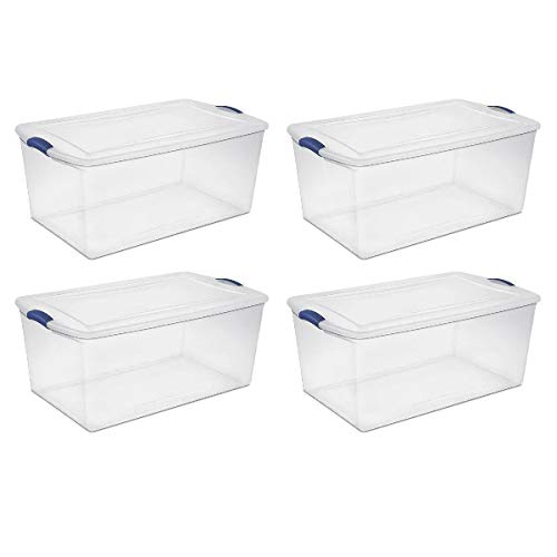 kuz Set of 4 Large Storage Containers 105 Quart Clear Plastic Totes w/Latching Lids-Storage Bins-Storage Bins with lids-Plastic Storage Bins-Storage Box-Plastic Storage Bins with lids-Plastic Bins