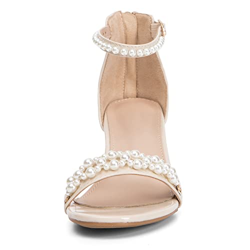 WOJWSKI Women's Heels Sandals for Women Open Toe Fashion Pearls Platform Heeled Sandals Ankle Strap Block Chunky Low Heel Pump Sandal Party Wedding Dress Shoe4