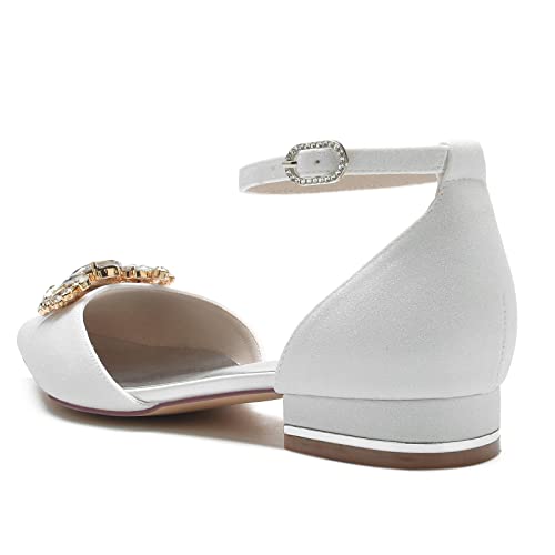 Women's Pointed Toe Glitter Wedding Flats for Bride Comfortable Wedding Shoes Low Heels Rhinestones Bridal Flats Evening Prom Party Dress Shoes Pumps4