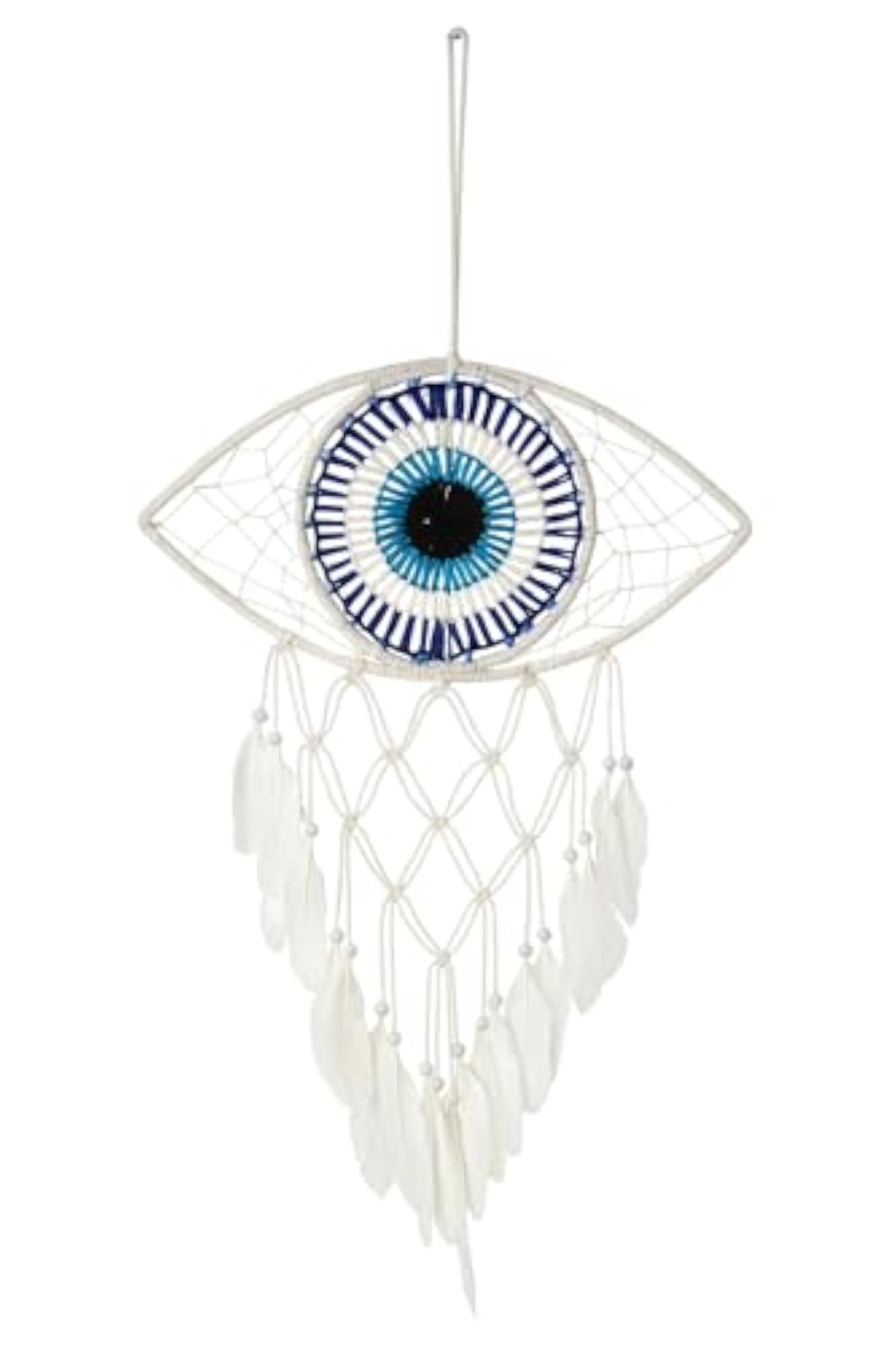 Handwoven Evil Eye Dream Catcher Wall Hanging with Feathers