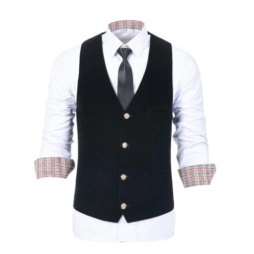 Wehilion Men Suit Vest Slim Fit Dress Suit Vest Velvet Waistcoat Full Back V-Neck-bk xs2
