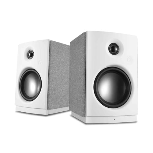 Image of HiVi-Swans OS-10 HiFi Stereo Speakers, Bluetooth 5.0 Active Computer Bookshelf Speakers - 4'' Dynamic Woofer, Powered Desk Speakers 62w RMS with Touch Control for PC /Phone /TV - White