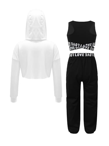 YiZYiF Kids Girls Pcs Modern Dance Activewear Long Sleeve Hoodies Sports Vest With Harem Pants Set2