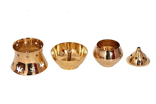 Tangerine Brass Camphor Burner Lamp/Diya with Oil Diffuser,Oil Burner (Medium), Kapoor Burner, Oil Lamp, Gold