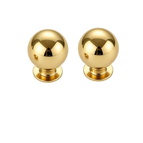 CABDM 5 Pack 1-1/4 inch Unlacquered Brass Large Cabinet knobs 100%-Solid-Brass knobs Round Cabinet Pulls. Suitable for cabinets/Drawers/Closets. Retro Round Handles.