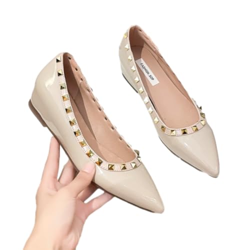 Women's Patent Leather Closed Pointed Toe Rivet Shoes Fashion Adjustable Ankle Strap Rivet Gladiator Flats Dress Shoes for Work Party3