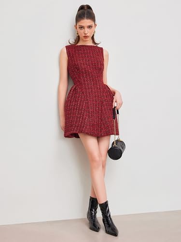 CIDER Mini Dress Sleeveless Tweed Ruffle Short Dresses Boat Neck Middle Waist Party Dress3
