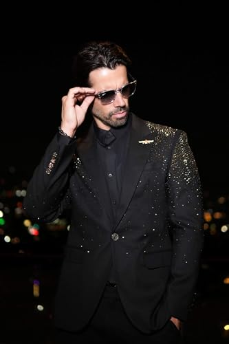 Barabas Men's Rhinestone Solid Color Notch Lapel Blazer 2BLR62