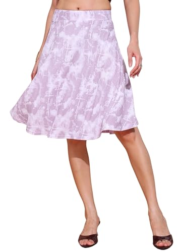 Image of FRAULEIN Women's Tie-Dye A-Line Self Design Printed Maxi /Midi Skirt | High Waist Flared | Soft Ribbed Texture | Casual Summer Knee Length Vacation Skirt
