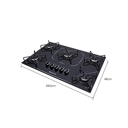 Cooktop 5 bocas Atlas Agile Up Glass Preto com Acendimento Superautomático - Bivolt