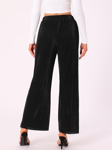 Allegra K Wide Leg Pants for Women's Pleated Shiny High Waist Elastic Casual Outfit Party Trousers3