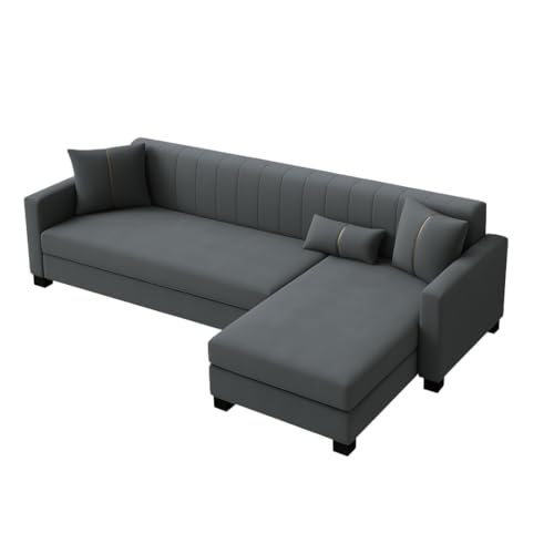 Image of SOCOZI Almeria 4 Seater RHS L Shape Sofa Set | Soft Velvet Suede Fabric Sofa | Modern Design | Plush Comfort Cushions for Living Room (Dark Grey)