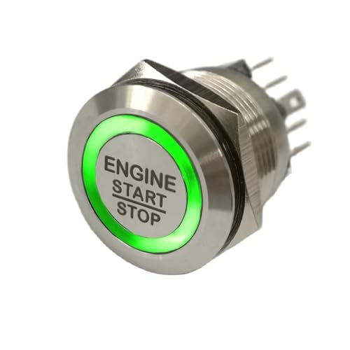 Botón de arranque momentáneo de 19 mm pulsador con anillo iluminado LED verde 3V 6V
