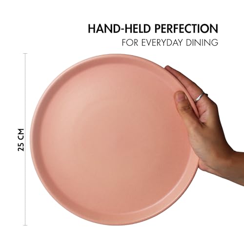 Image of Ceramic Dinner Plates, 2 Pcs | Rim Plate for Easy Eating | Microwave, Oven, Dishwasher Safe | Set of 2 Ceramic Plates for Dinner | Handmade | (Flamingo Pink, Dinner Plate)