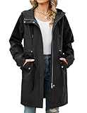 heekpek Giacca Mezza Stagione Donna Lungo Leggera Giacca Casual Primaverile Giubbotto Antivento Esterno Parka Cappotto con Zip Cappuccio per Primavera Estate Autunno(Nero, XL)