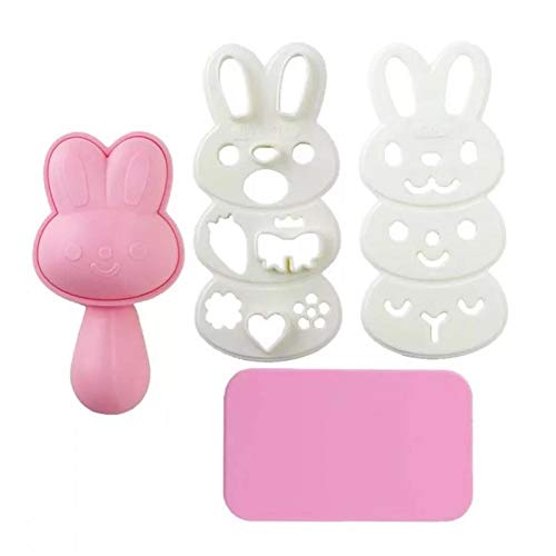 AMOYER 4pcs/Set Rice Ball Mold Set Cartoon Rabbit Pattern Sushi Making Kit Sushi Maker Mould Seaweed Cutter Bento Accessories DIY Baby Kids Meal Mould,One Size