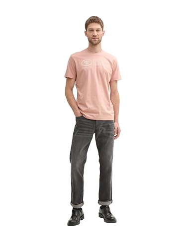 TOM TAILOR Herren Basic T-Shirt mit Print aus Baumwolle, Pale Coral, M – Ansicht 3